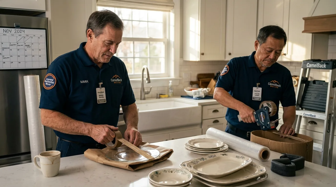 Professional crew packing kitchen dishware in Bear, DE